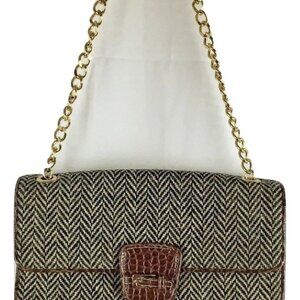 RARE Vintage Brown Snake & Chevron Liz Claiborne Purse Gold Chain Satin Lining